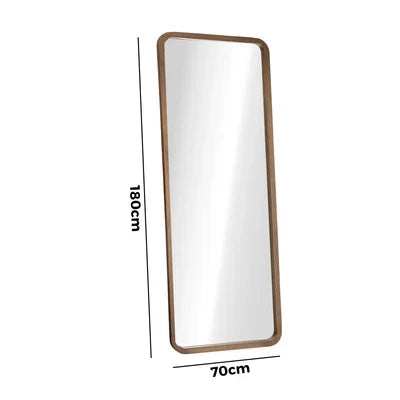 FM-B-RECT-18070-WN Oikiture Full Length Mirror 180x70cm Rectangle Dressing Floor Mirrors Walnut