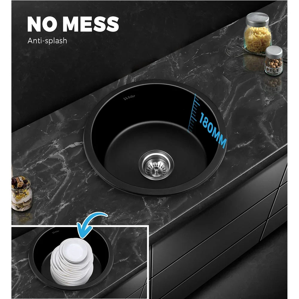 GSK-430R-BK Black Kitchen Granite Sink Stone Bathroom Basin Sink Single Bowl Under/Top Mount