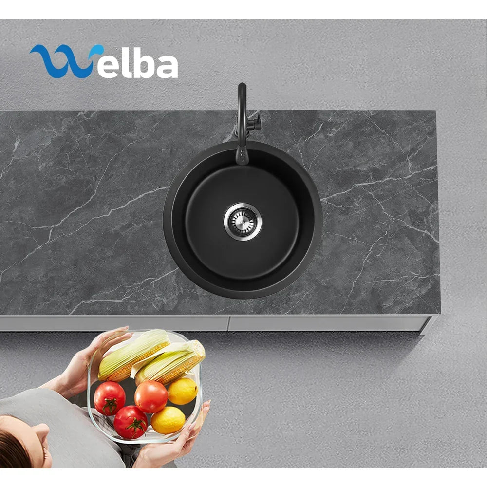 GSK-430R-BK Black Kitchen Granite Sink Stone Bathroom Basin Sink Single Bowl Under/Top Mount