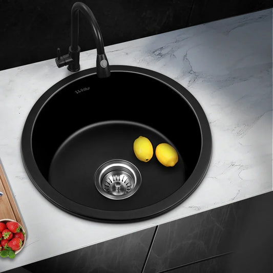 GSK-430R-BK Black Kitchen Granite Sink Stone Bathroom Basin Sink Single Bowl Under/Top Mount