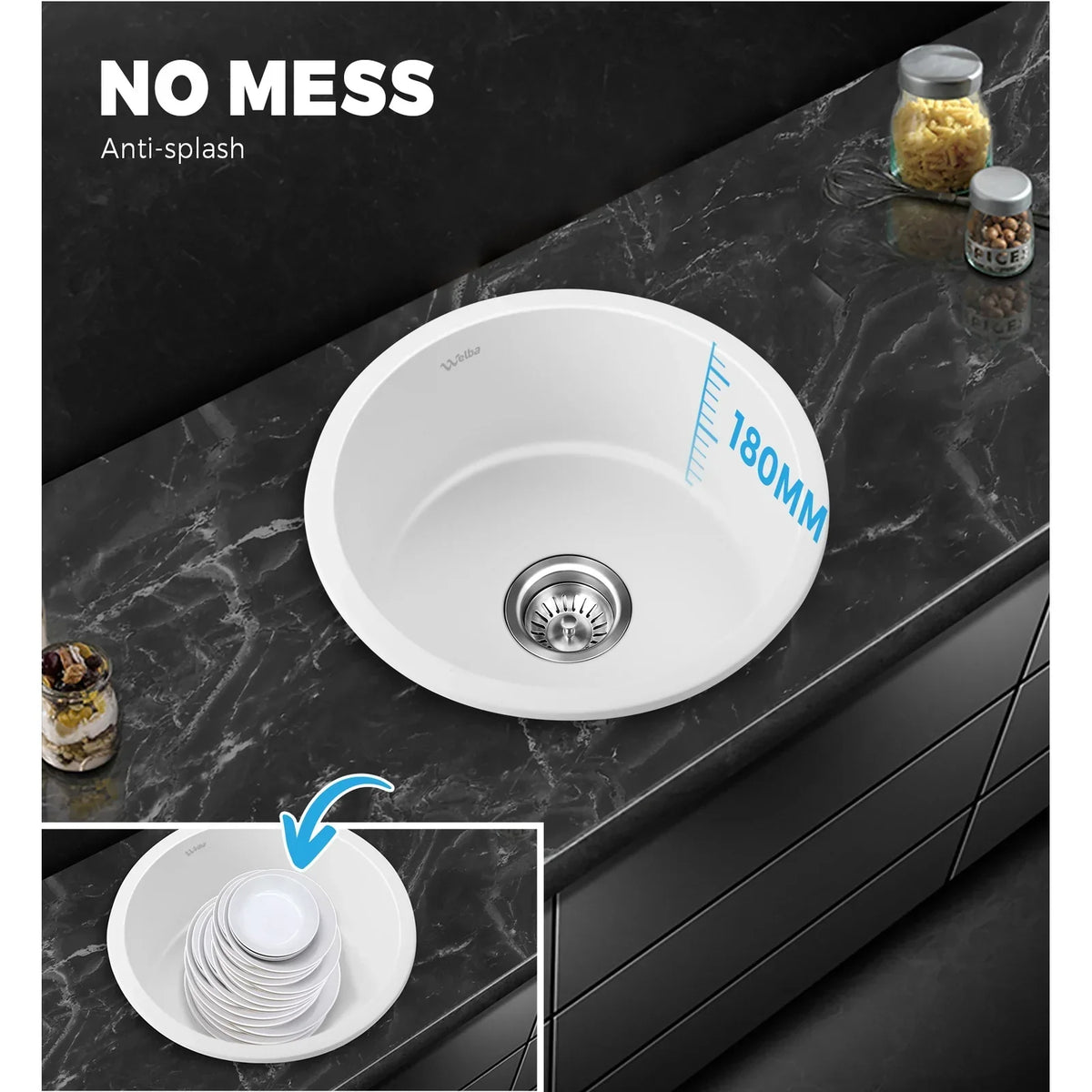 GSK-430R-WH Kitchen Granite Sink Stone Bathroom Basin Sink Single Bowl Under/Top Mount