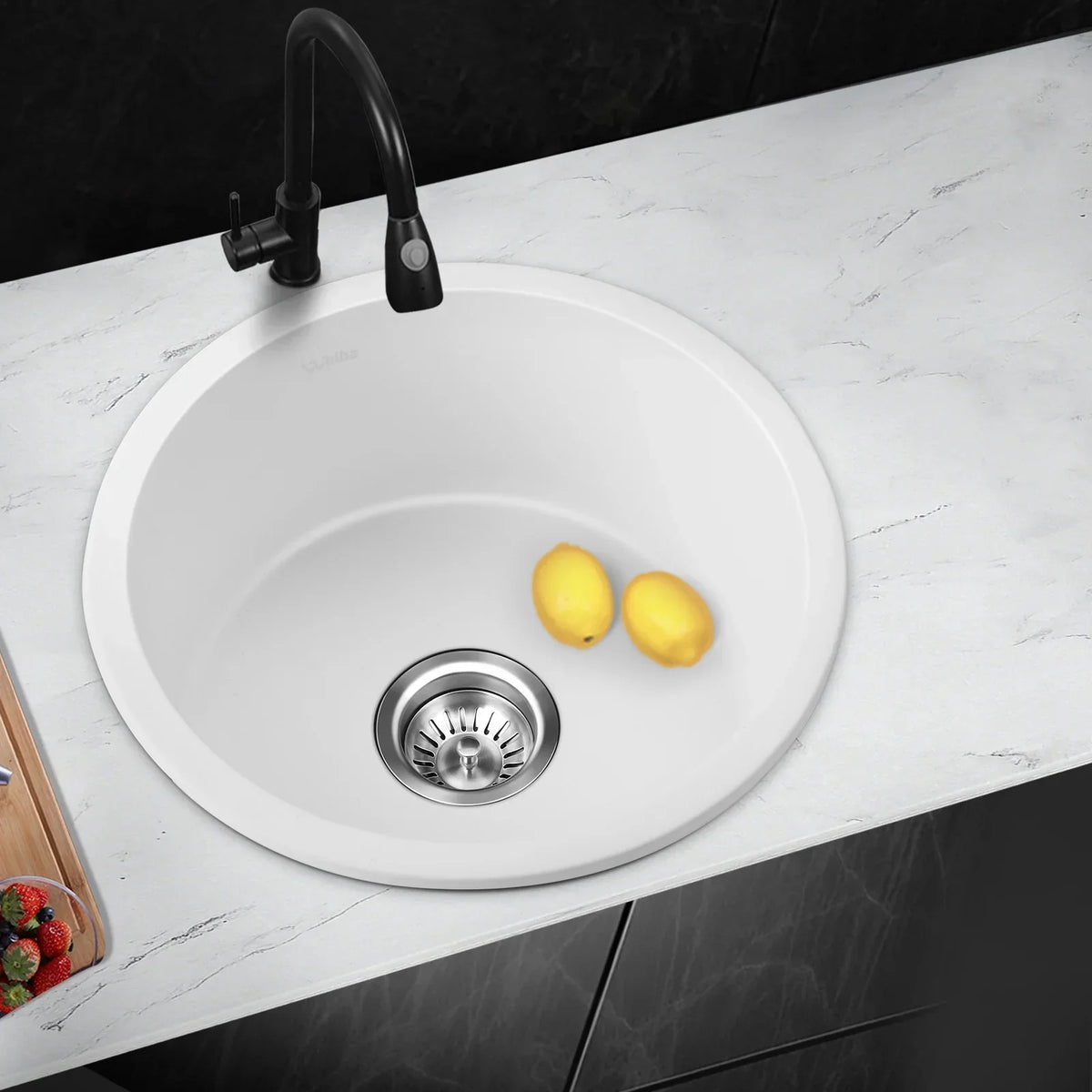GSK-430R-WH Kitchen Granite Sink Stone Bathroom Basin Sink Single Bowl Under/Top Mount