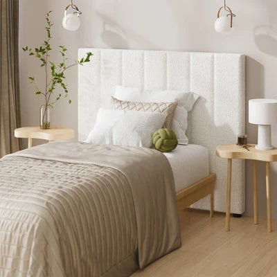 HB-EDDI-SP-WH Oikiture Bed Frame Headboard King Single / Single White Boucle