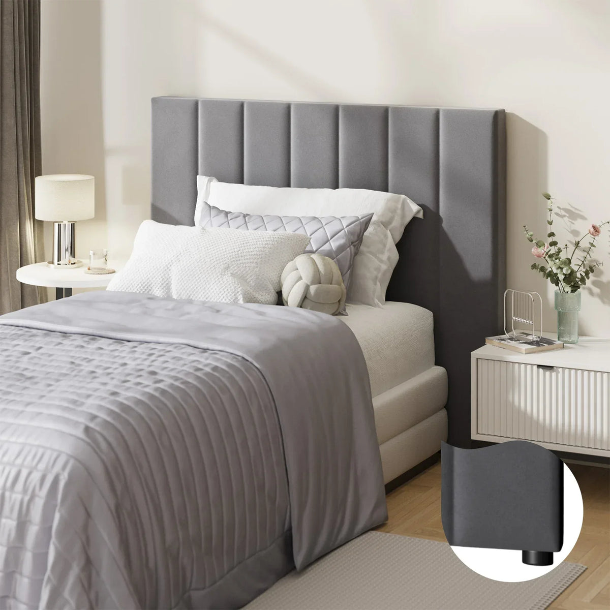 HB-EDDI-VV-GY Oikiture Bed Frame Headboard King Single Size Head Bedhead Grey Velvet