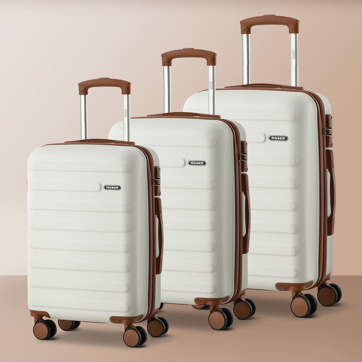 Mazam 3PCS Luggage Suitcase Trolley Set Travel TSA Lock Hard Shell Case White