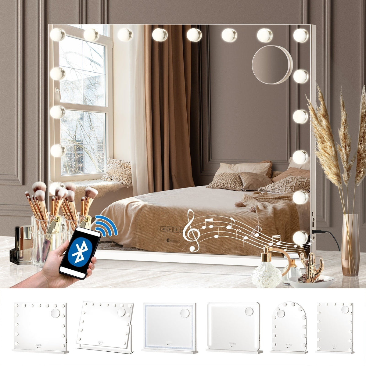 Oikiture Hollywood Mirrors Makeup Magnifying Mirror Bluetooth with LED Lights