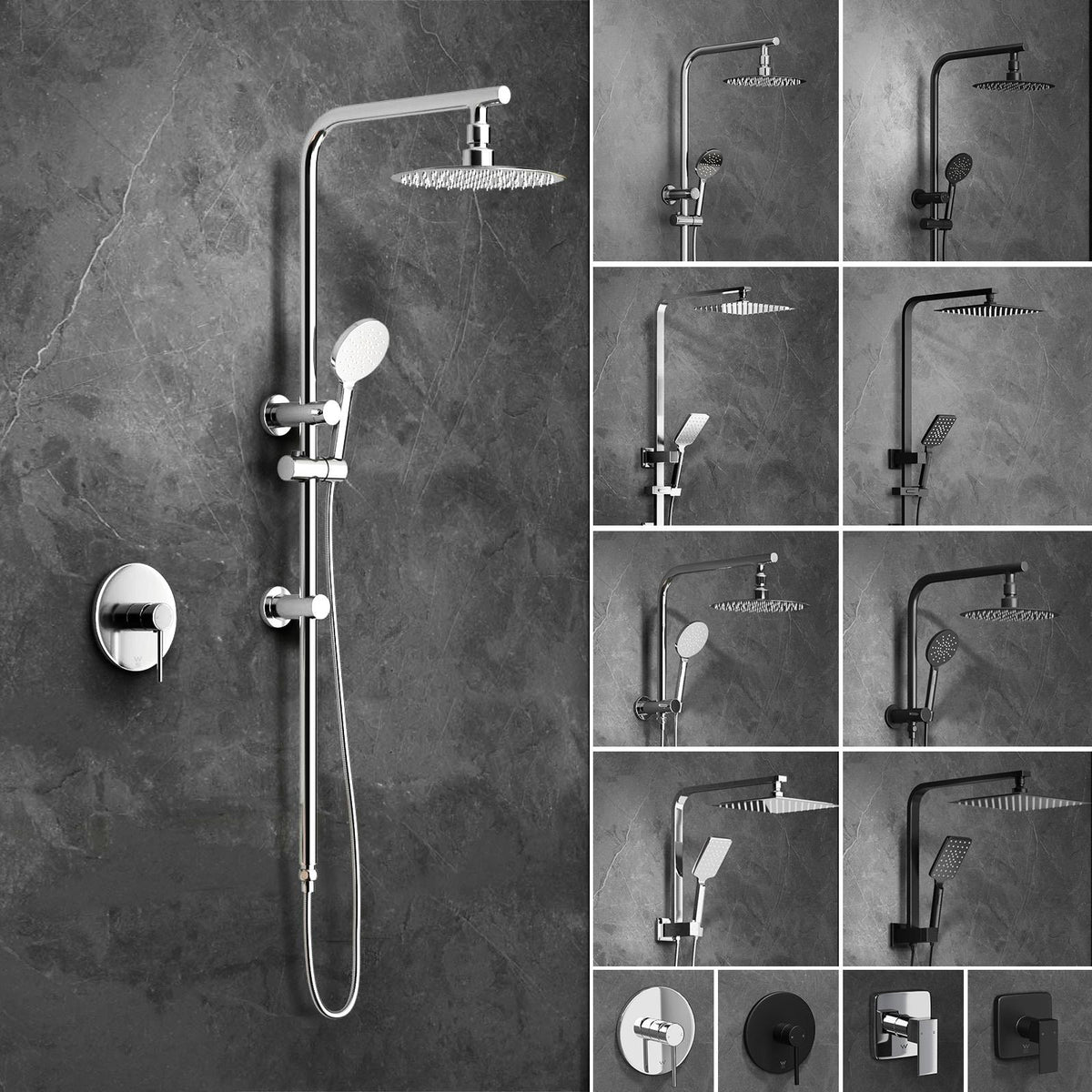 Welba 10" Shower Head Set Square Round Handheld With Shower Mixer Tap Combo WELS
