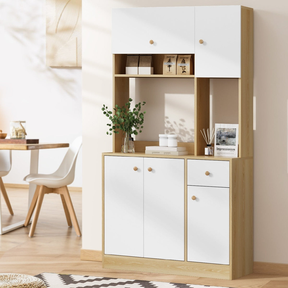 Oikiture Buffet Sideboard Storage Cabinet Kitchen Pantry Cupboard Hallway Table