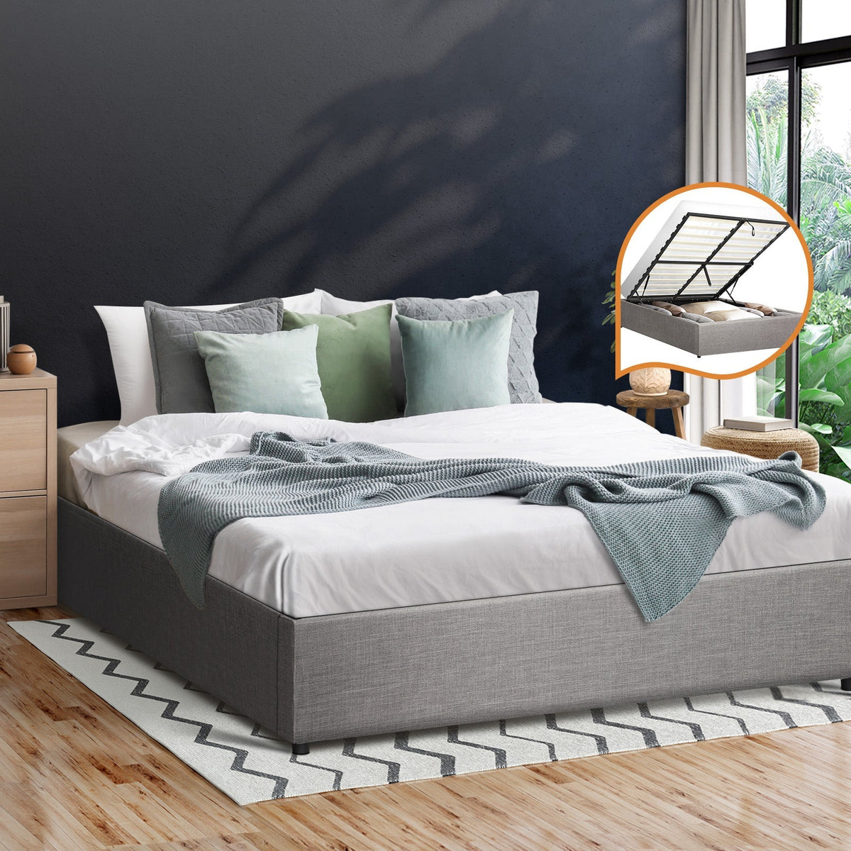 Oikiture Bed Frame Queen Double King Single Gas Lift Base With Storage Platform