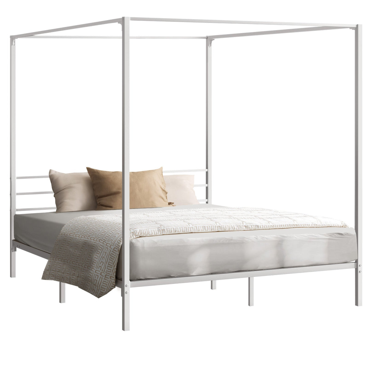 Oikiture Metal Bed Frame Queen Double Single Size Canopy Beds Platform