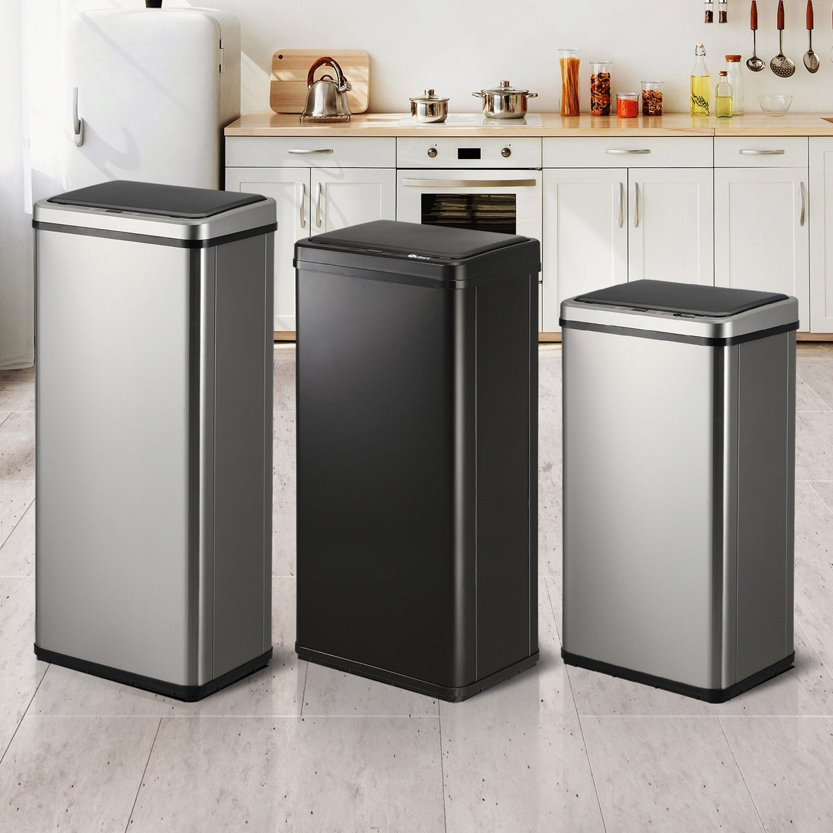 Oikiture Motion Sensor Bin Stainless Steel Automatic Kitchen Trash Can 40/50/60L