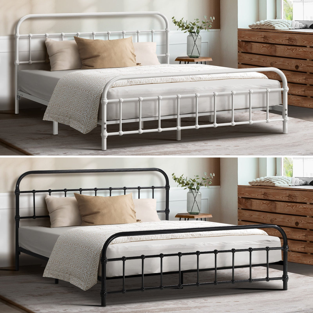 Oikiture Metal Bed Frame Queen Double King Single Size Metal Bed Base Platform
