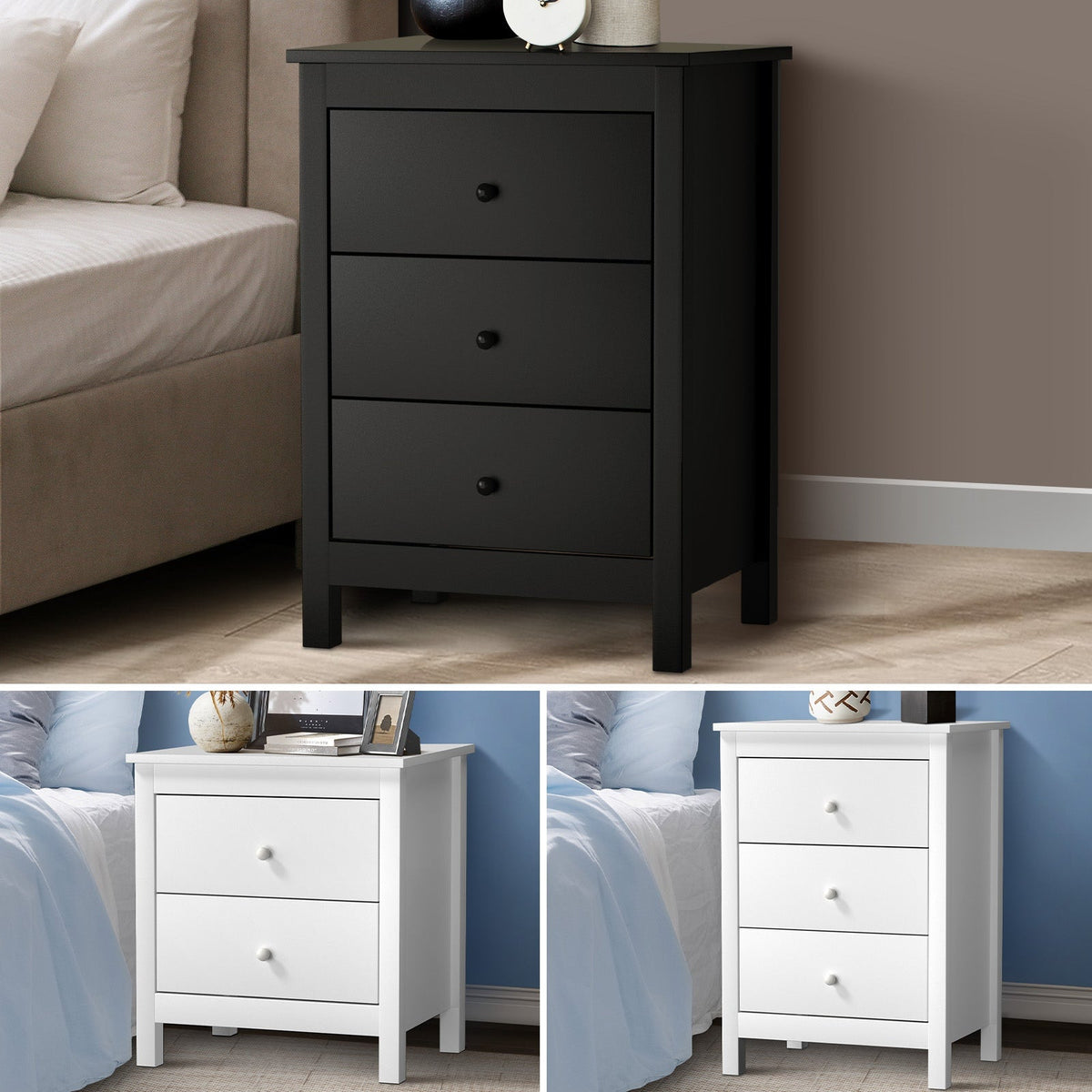 Oikiture Bedside Table Nightstand Side End Tables Hamptons Storage Cabinet