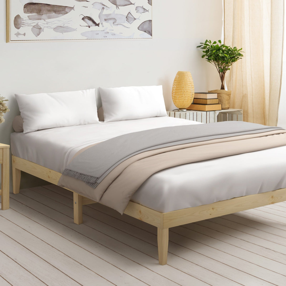 Oikiture Bed Frame Double Single King Single Size Wooden Timber Mattress Base