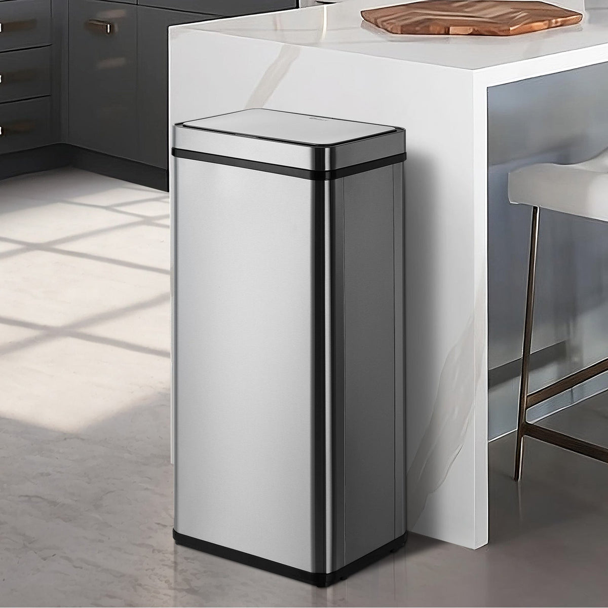 Oikiture 75L Motion Sensor Bin Automatic Rubbish Trash Can Kitchen Silver