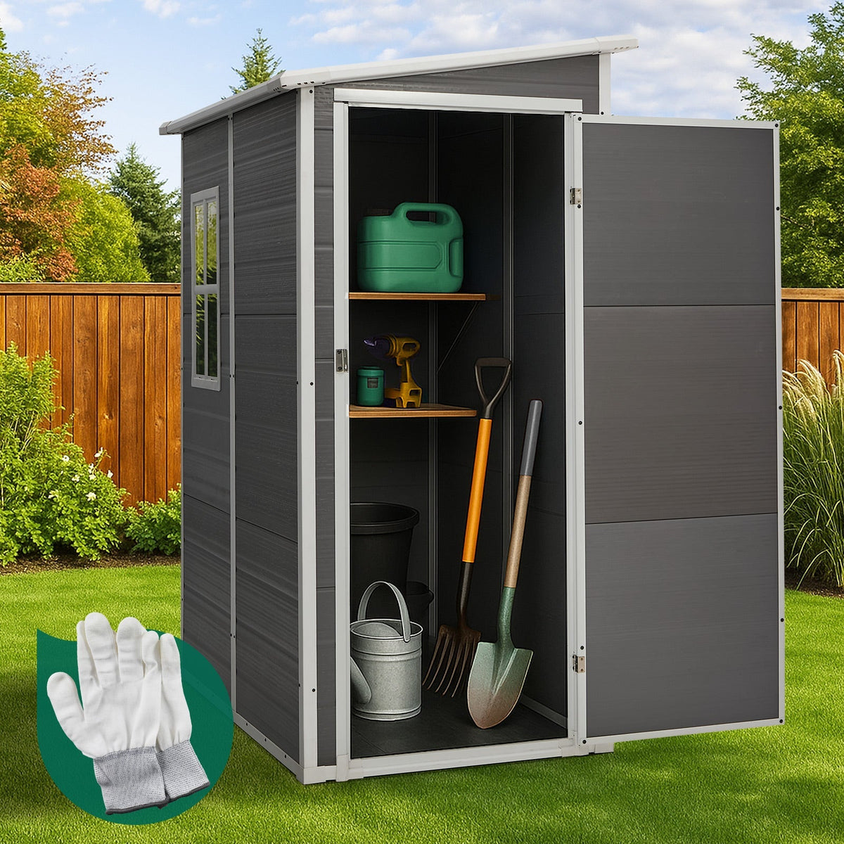 Livsip Garden Shed Outdoor Storage 1.52x1M Workshop Tool House Shelter Grey