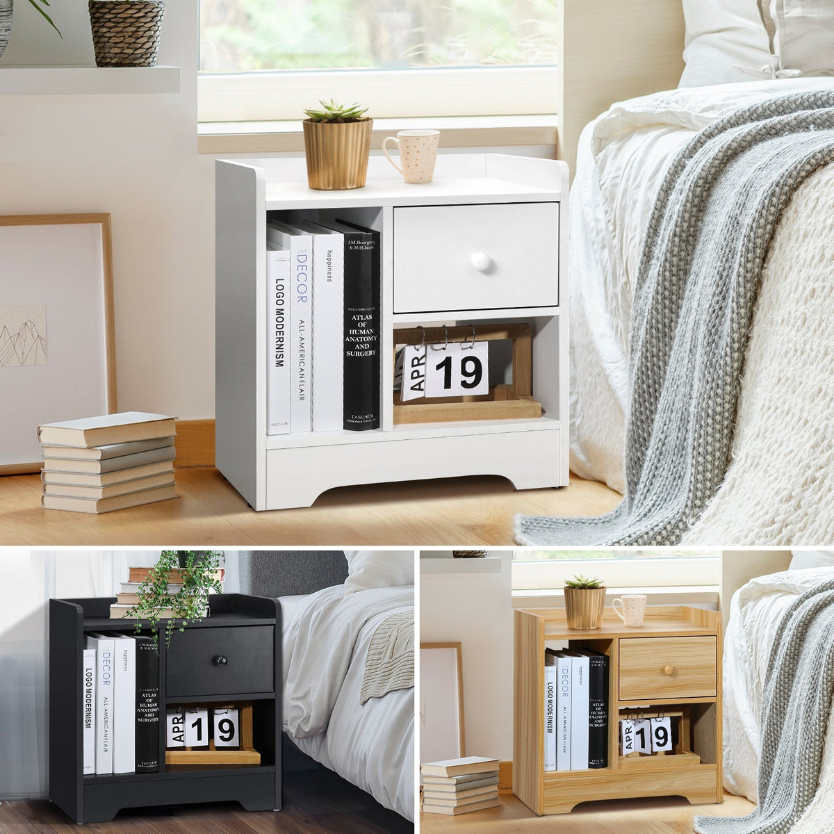 Oikiture Bedside Tables Side Table Nightstand Storage Drawer Shelf Bedroom Unit
