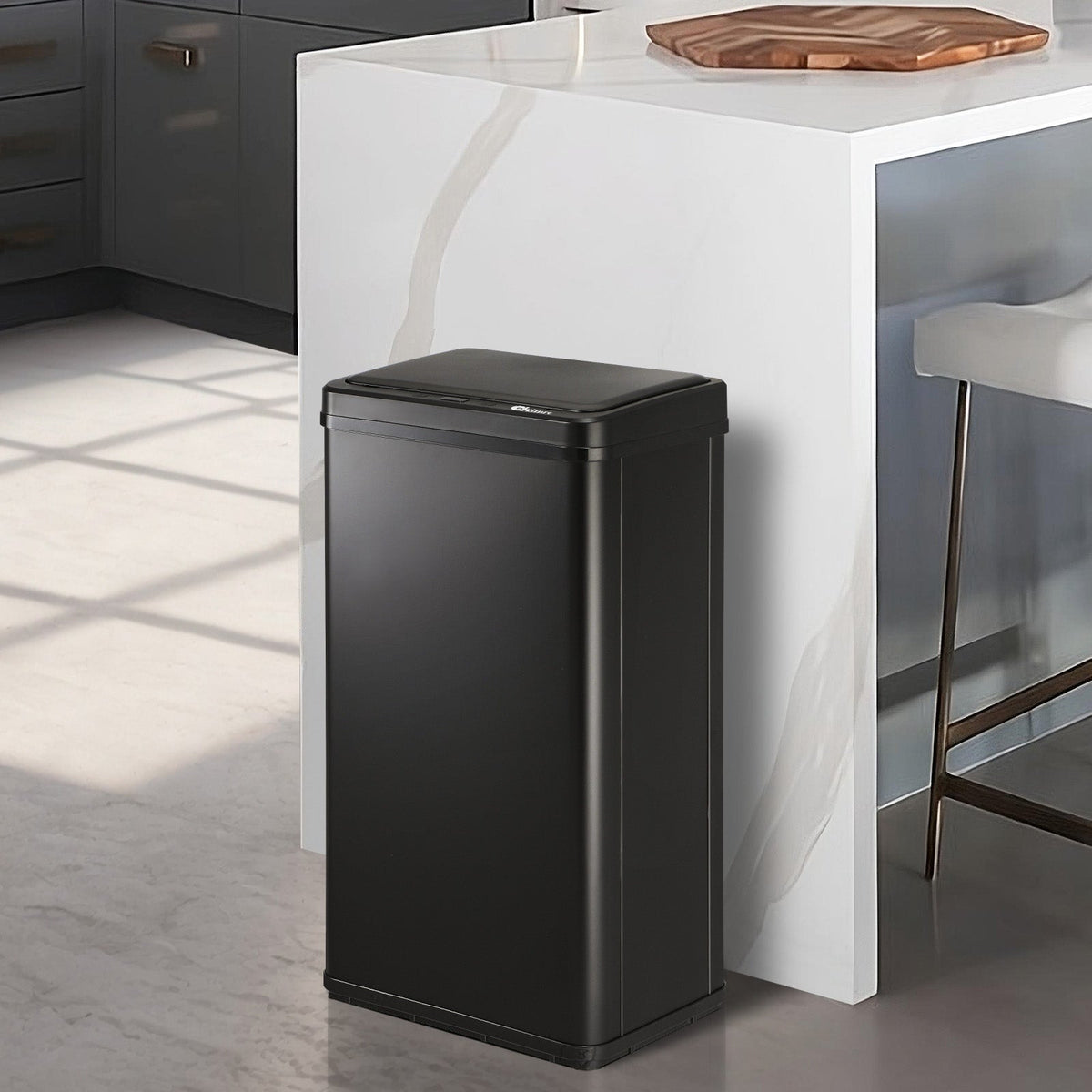 Oikiture 40L Motion Sensor Rubbish Bin Kitchen Waste Can Stainless Steel Black