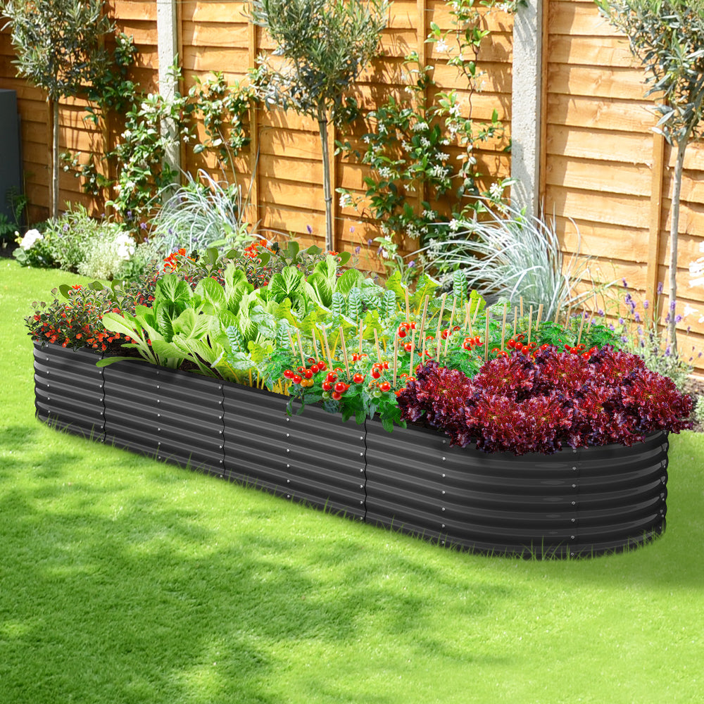 Livsip Raised Garden Bed Beds Kit Planter Oval Galvanised Steel 320cmX80cmX56cm