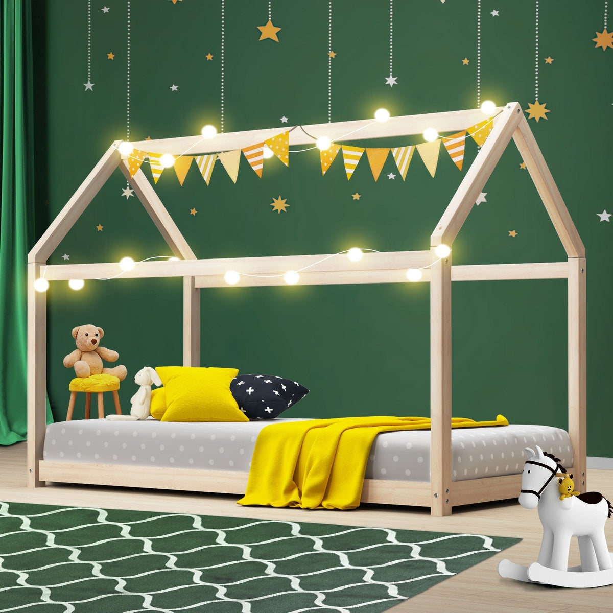 Oikiture Wooden Bed Frame Single Wood Mattress Base Pine Timber Platform