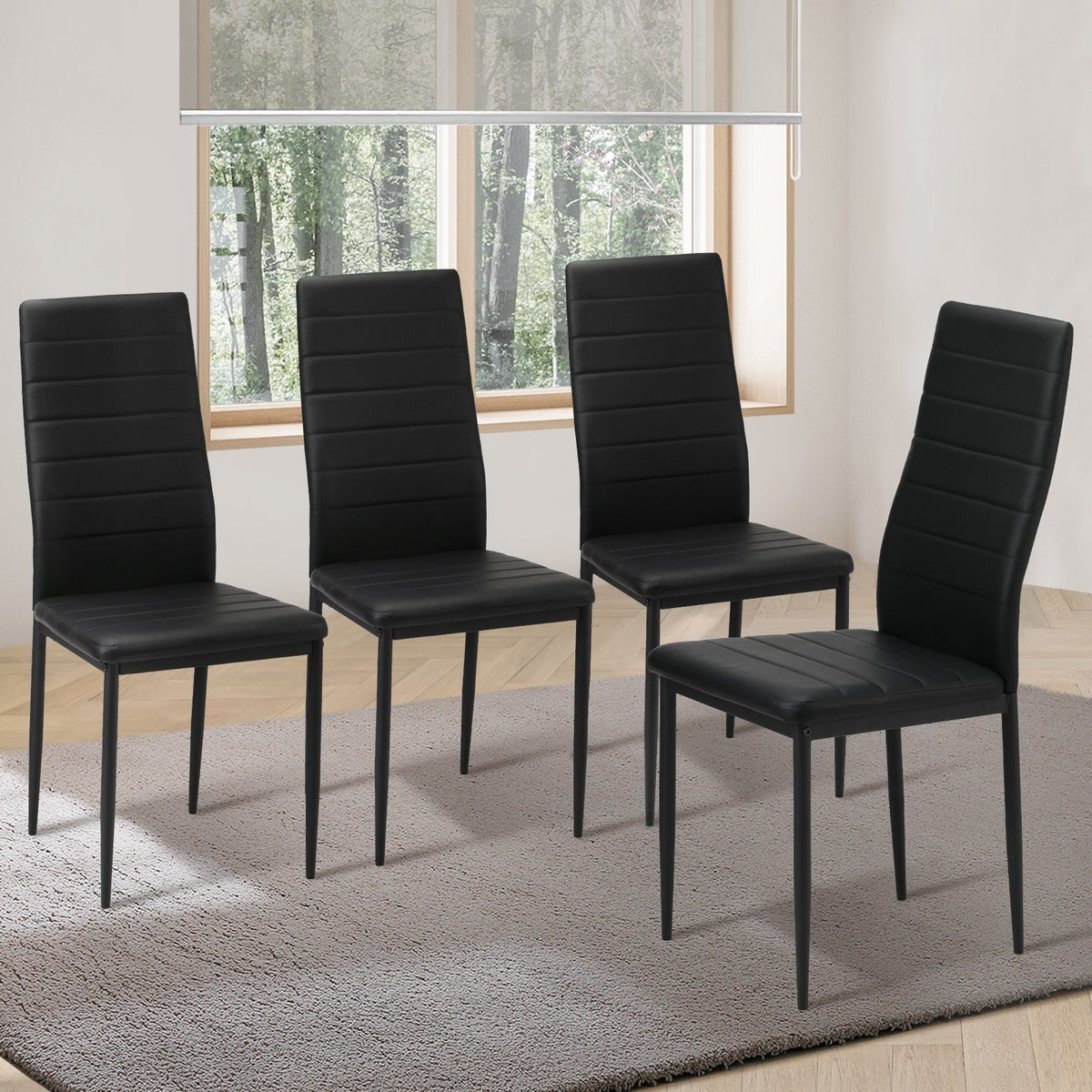 Oikiture 4PCS Dining Chairs High-Back Kitchen Chair Padded Faux Leather Black