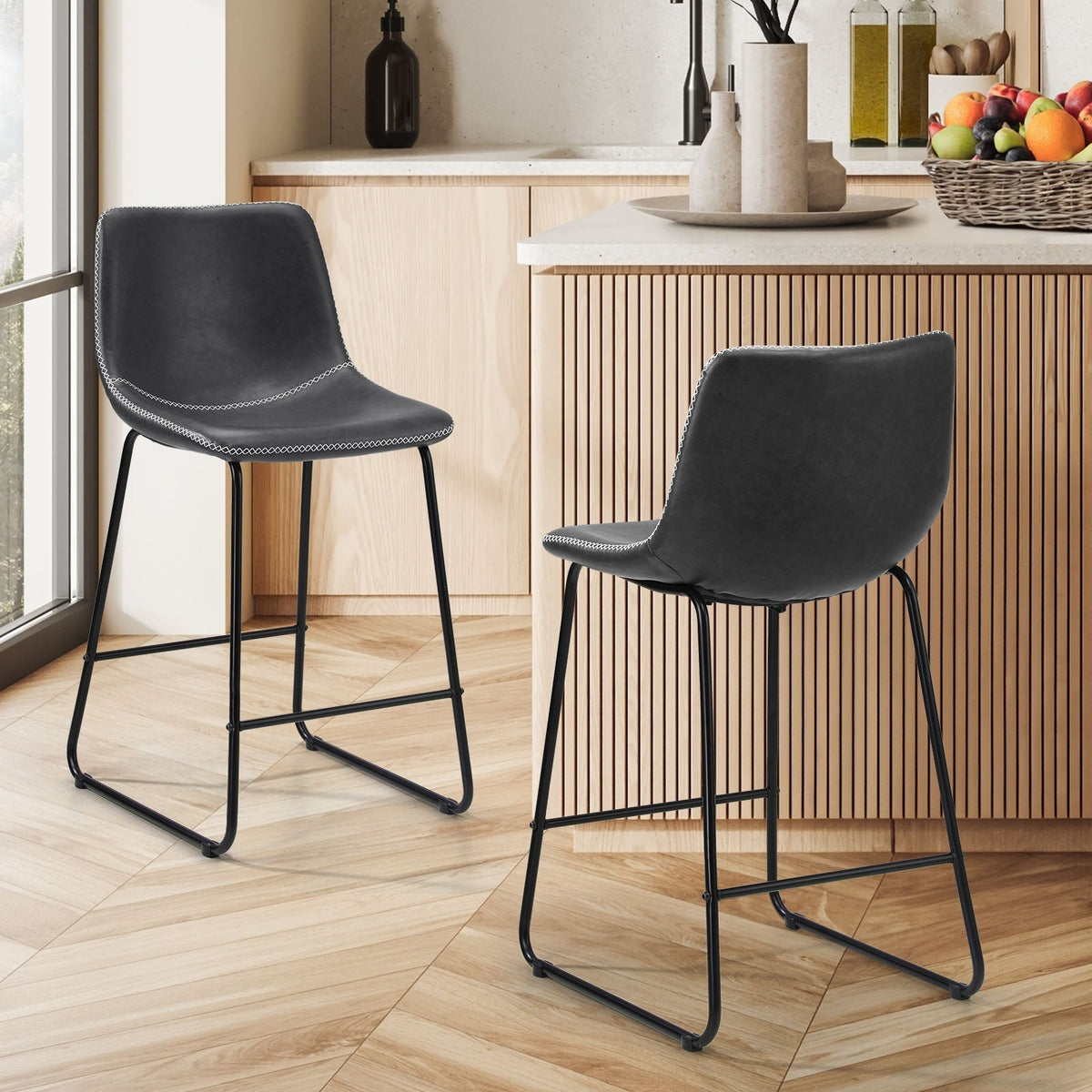 Oikiture 2x Bar Stools Steel Stool Modern Kitchen Dining Furniture Set Grey