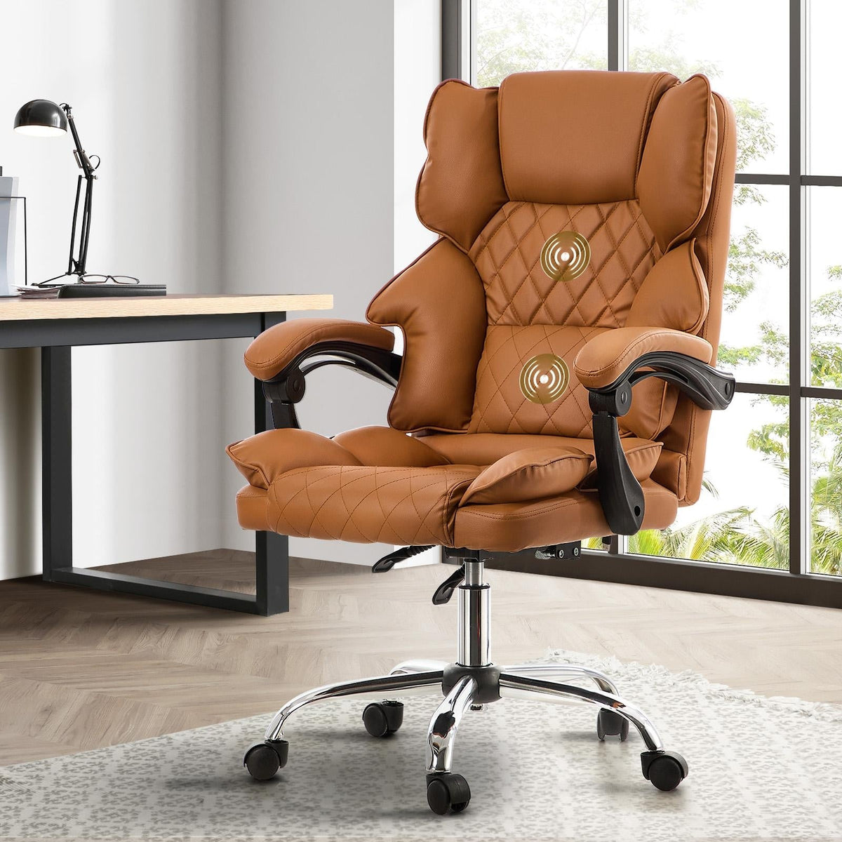 Oikiture Massage Office Chair Premium PU Leather Computer Gaming Seat Brown