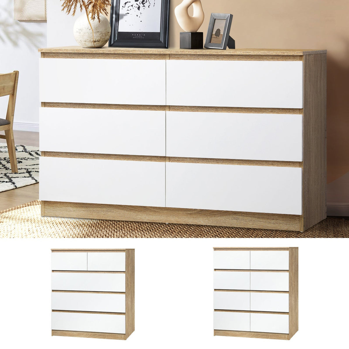 Oikiture Chest of Drawers Tallboy Dresser Table Storage Cabinet Wooden White