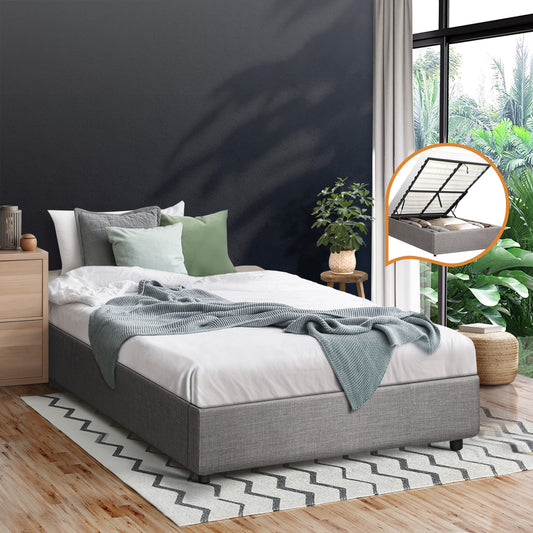Oikiture Bed Frame King Single Size Gas Lift Base with Storage Mattress Platform