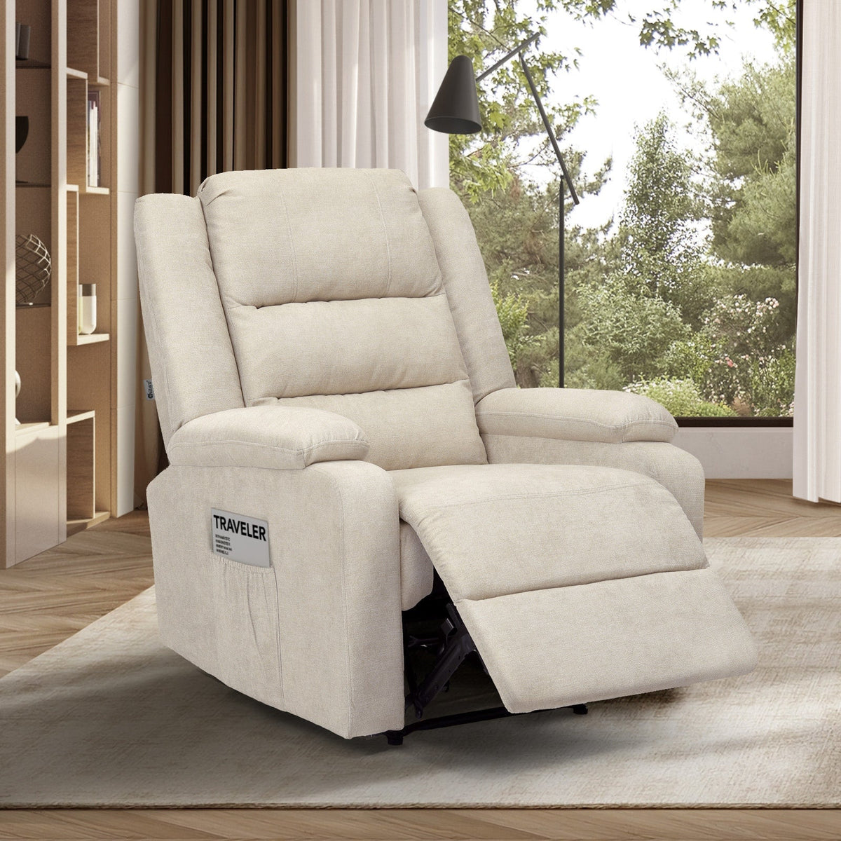 Oikiture Recliner Chair ArmChair Padded Lounge With Side Pocket Polyester/PU