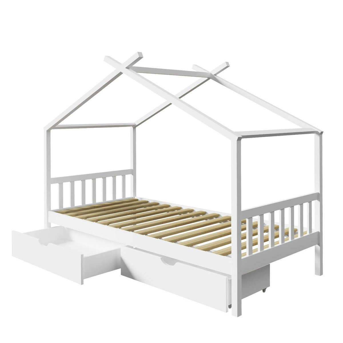 Oikiture Bed Frame Wooden Single Timber House Base Beds Pine Storage Drawers