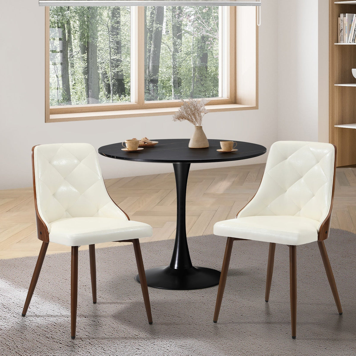 Oikiture Dining Chairs Set of 2 Tufted Glossy Faux PU Leather