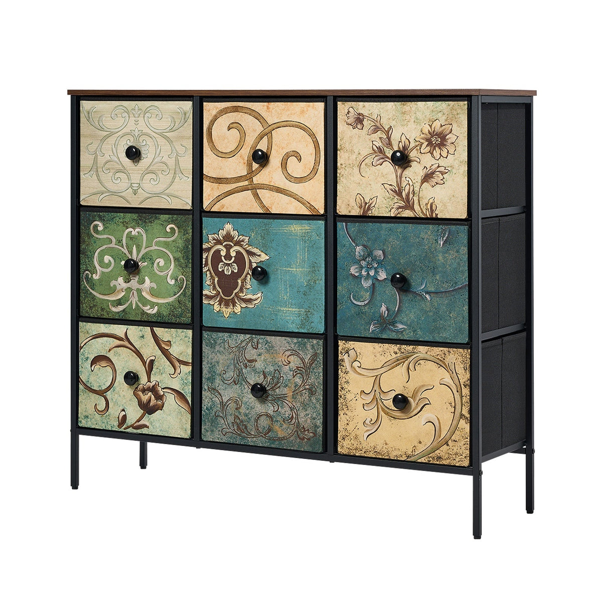 Oikiture Chest of Drawers Fabric Vintage Tallboy Storage Cabinet Dresser