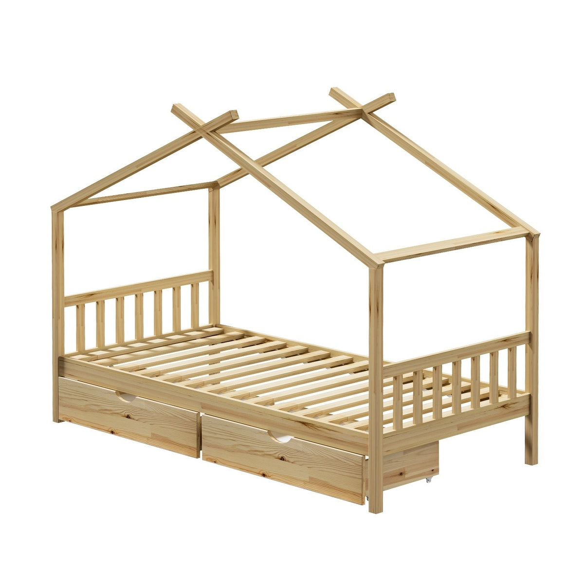 Oikiture Bed Frame Wooden Single Timber House Base Beds Pine Storage Drawers