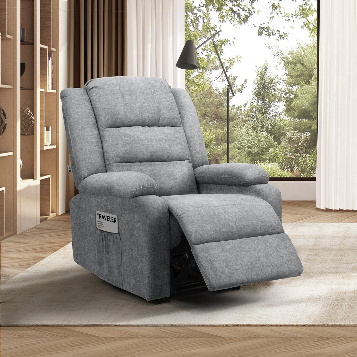 Oikiture Recliner Chair ArmChair Padded Lounge With Side Pocket Polyester/PU