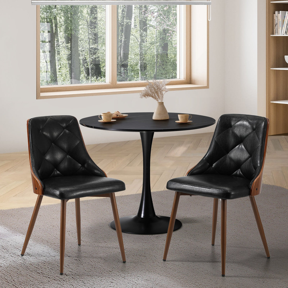 Oikiture Dining Chairs Set of 2 Tufted Glossy Faux PU Leather