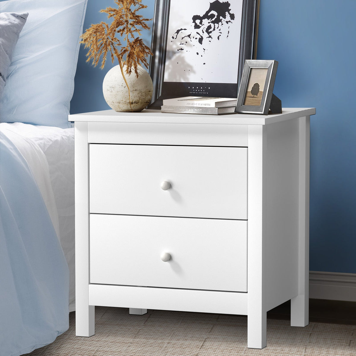 Oikiture Bedside Table Nightstand Side End Tables Hamptons Storage Cabinet