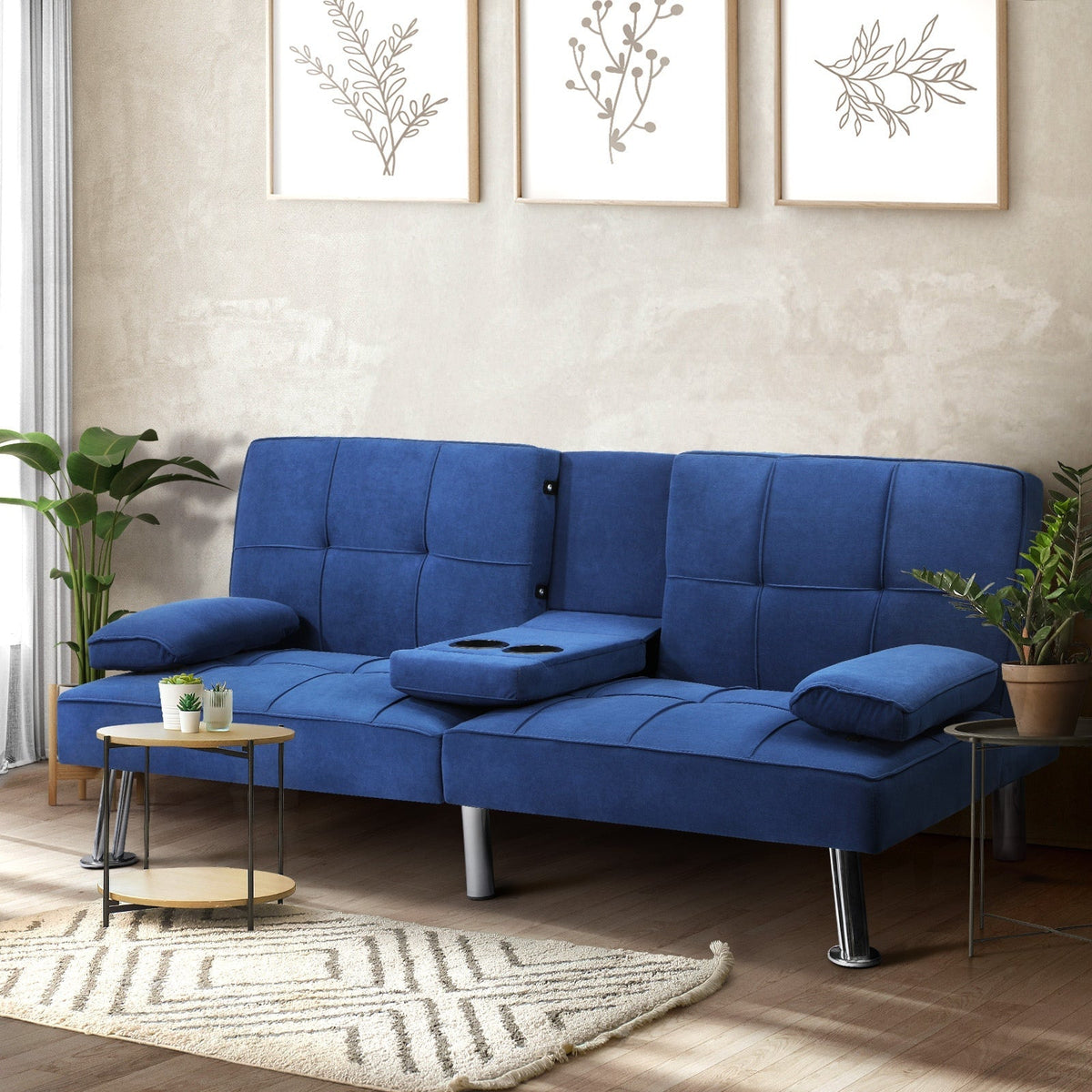 Oikiture Sofa Bed Lounge 3 Seater Futon Couch Recliner Cup Holder Sofabed Seat