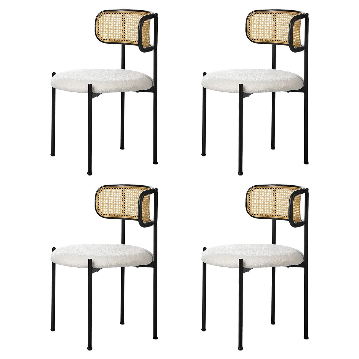 Oikiture Dining Chair Round Boucle Kitchen Lounge Backrest Black and White