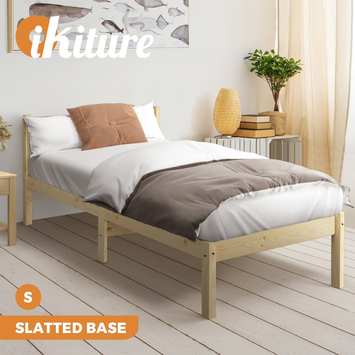 Oikiture Bed Frame Queen Double King Single Wooden Mattress Base Wood Headboard