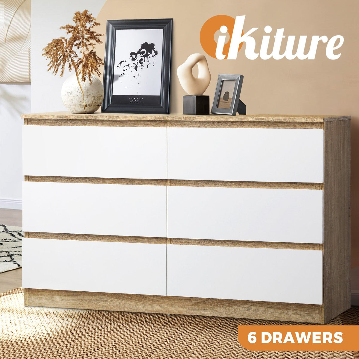 Oikiture Chest of Drawers Tallboy Dresser Table Storage Cabinet Wooden White