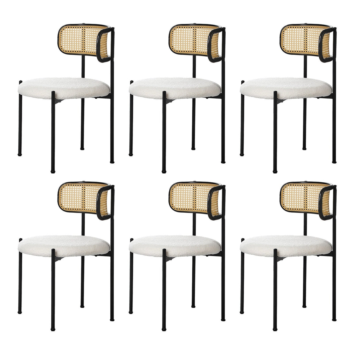 Oikiture Dining Chair Round Boucle Kitchen Lounge Backrest Black and White