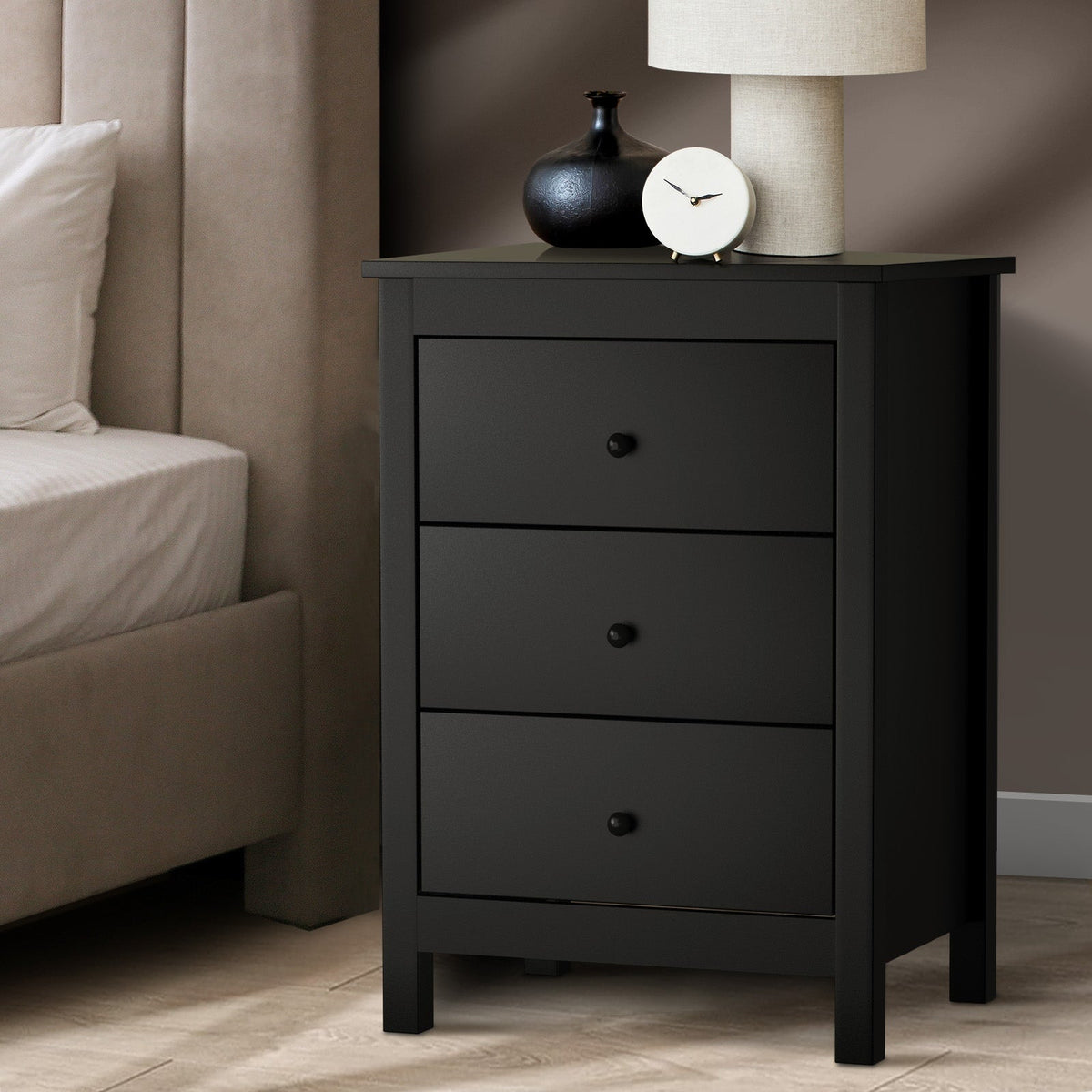 Oikiture Bedside Table Nightstand Side End Tables Hamptons Storage Cabinet