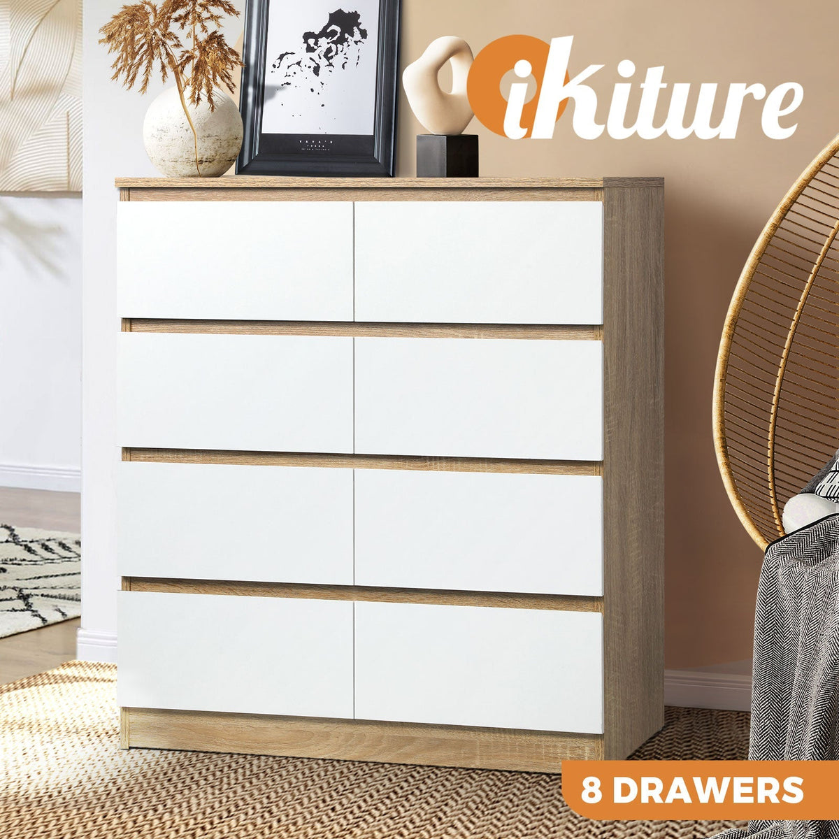Oikiture Chest of Drawers Tallboy Dresser Table Storage Cabinet Wooden White