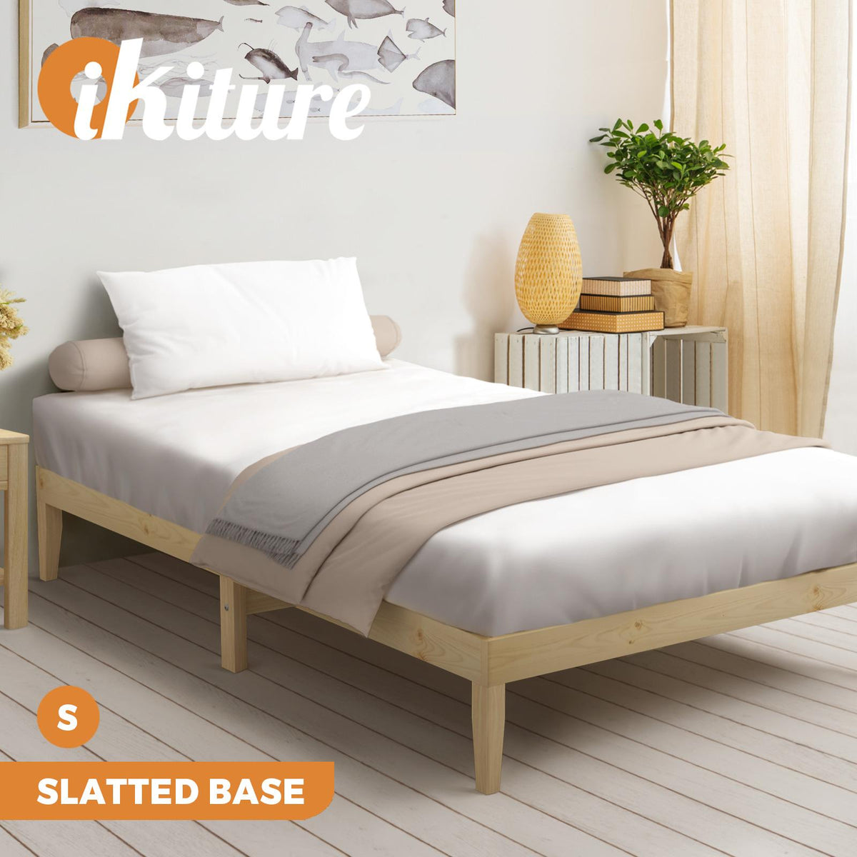 Oikiture Bed Frame Double Single King Single Size Wooden Timber Mattress Base