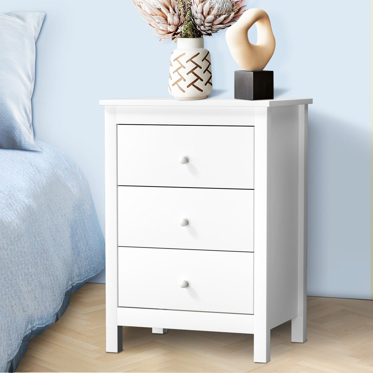 Oikiture Bedside Table Nightstand Side End Tables Hamptons Storage Cabinet