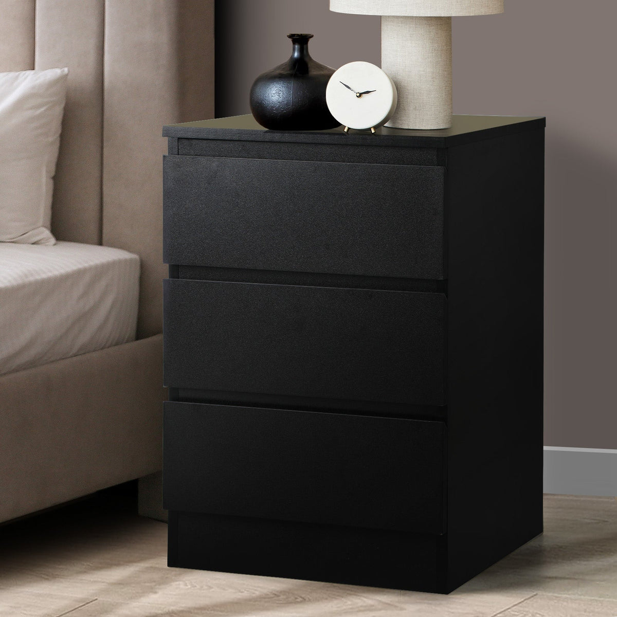 Oikiture Bedside Table 3 Drawers Side Tables Storage Cabinet Nightstand