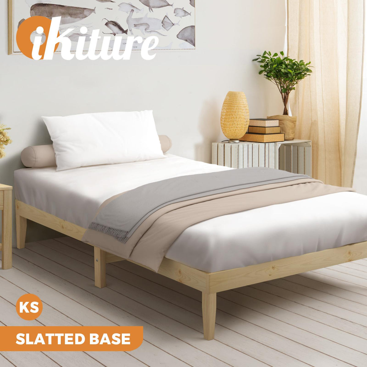 Oikiture Bed Frame Double Single King Single Size Wooden Timber Mattress Base