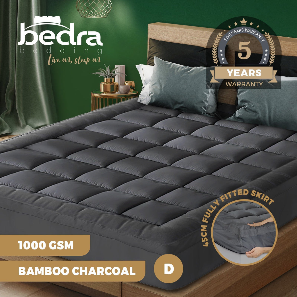 Bedra Mattress Topper Pillowtop Protector Bamboo Charcoal Cover Mat All Size