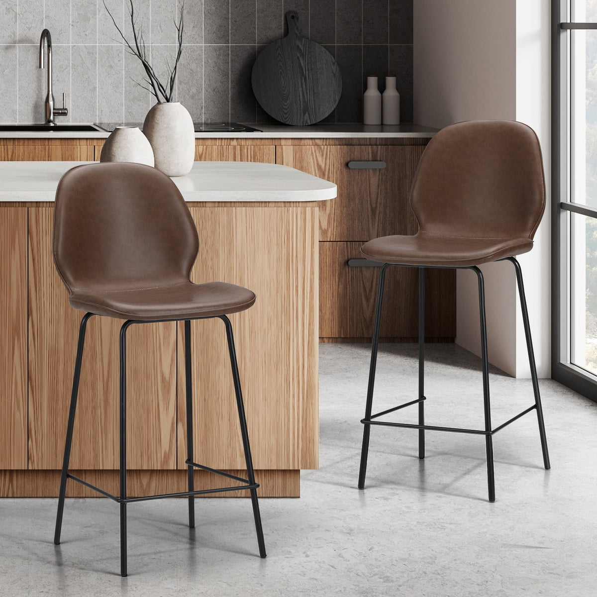 Oikiture 2/4x Bar Stools Kitchen Dining Stool Counter Metal Chairs Leather